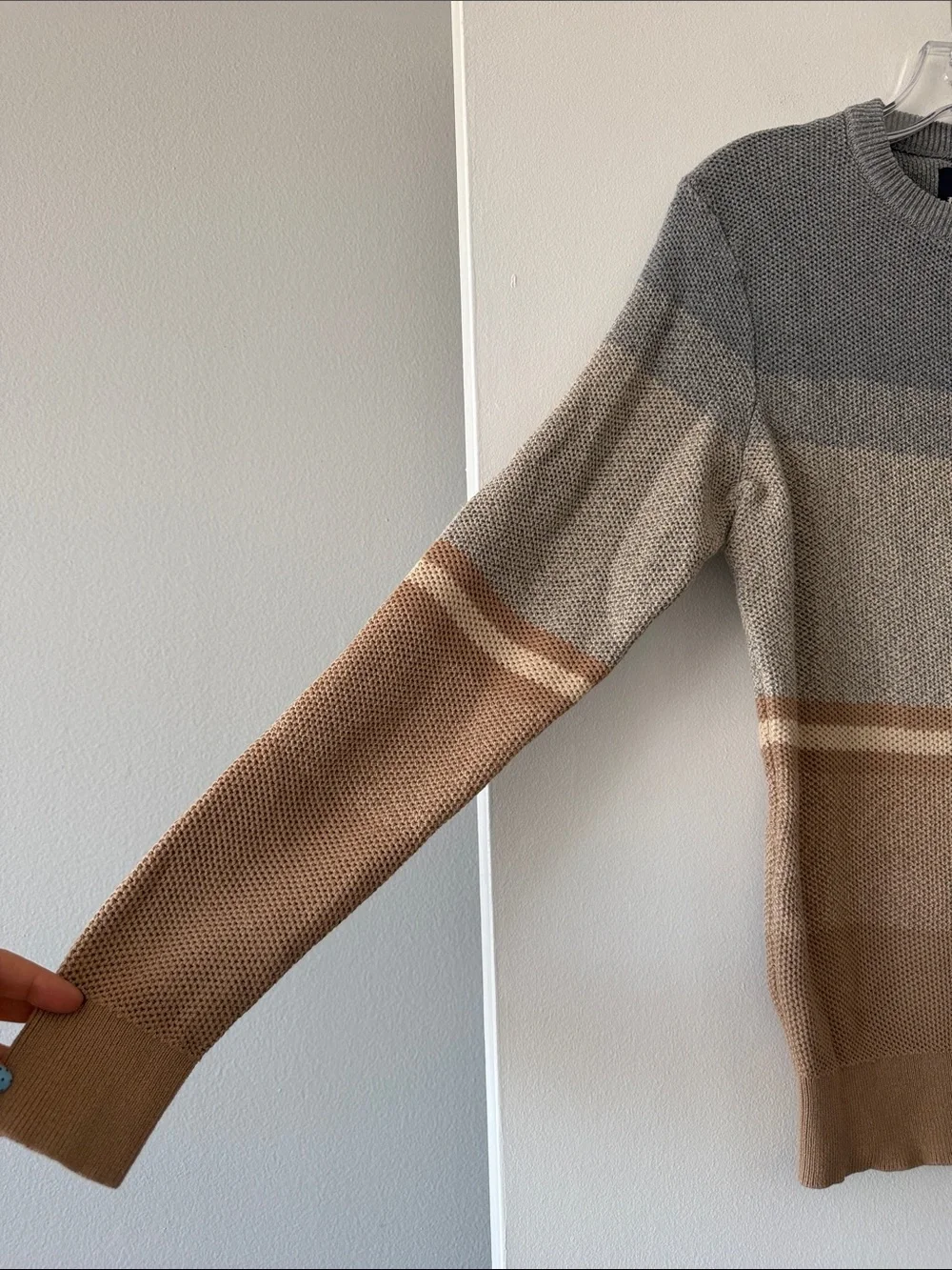 Ben Sherman Men's Colorblock Knit Crewneck Sweater Gray Tan Striped Small